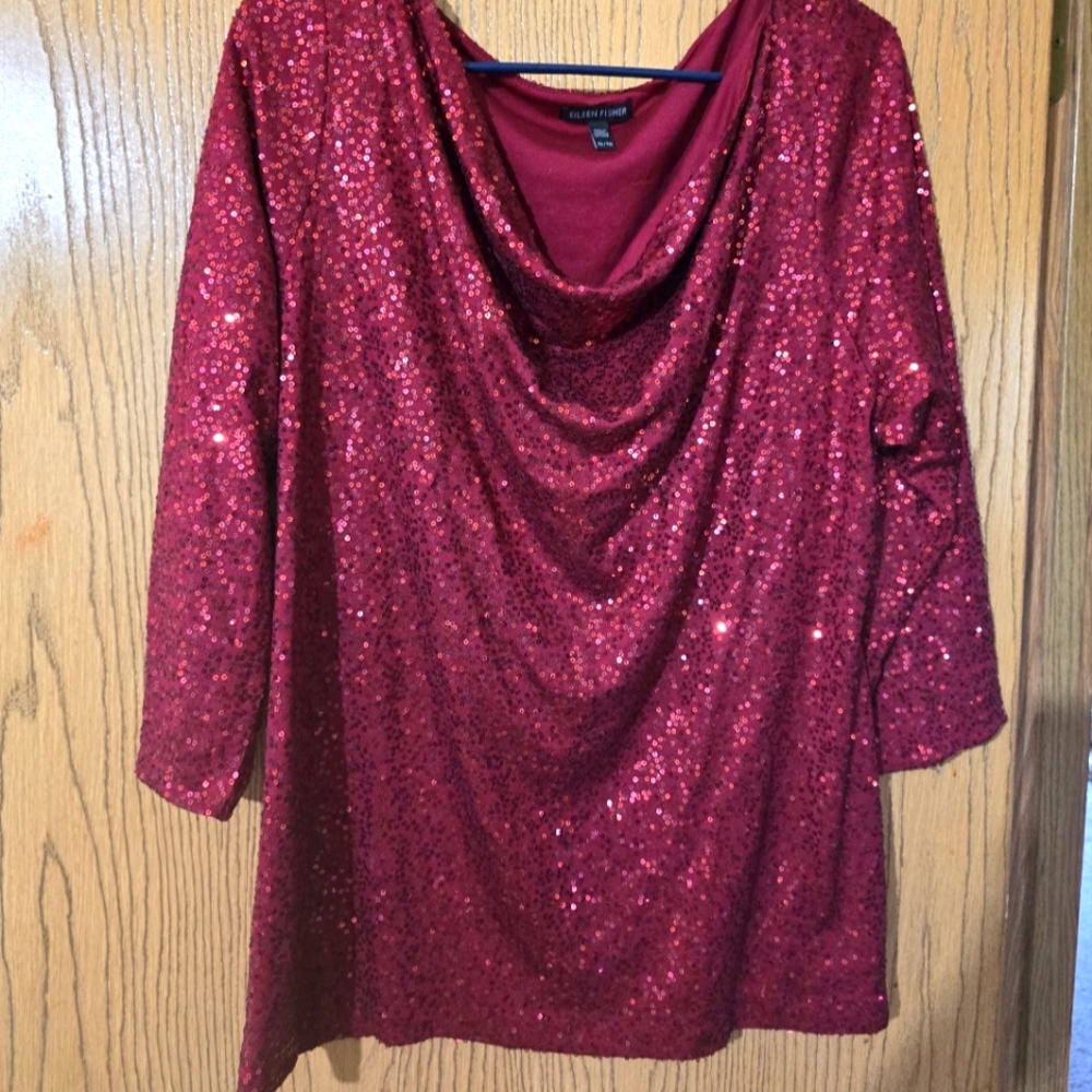 Eileen Fisher Silk Sequin Drape Neck Top